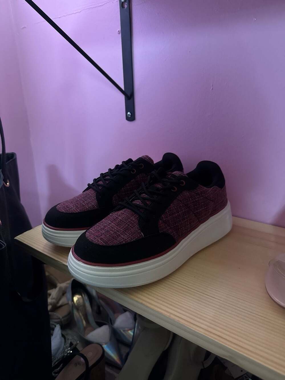 Ortho Comfoot Womens Platform Sneakers Black Shoes Size 10.5 Red Tweed Plaid NEW